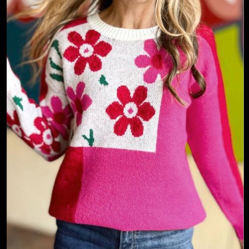 NWT Vici for Jodifl Floral Colorblock Oversized Sweater